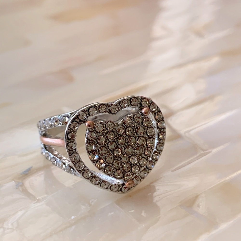 CZ Heart Shape With Pave CZs Halo Ring Size 6 1/2